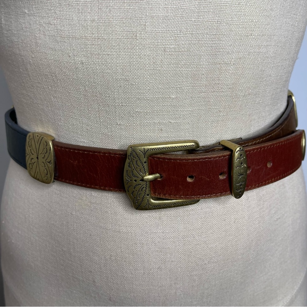 Vintage Brown Leather Belt with Brass Buckle - Picture 5 of 15